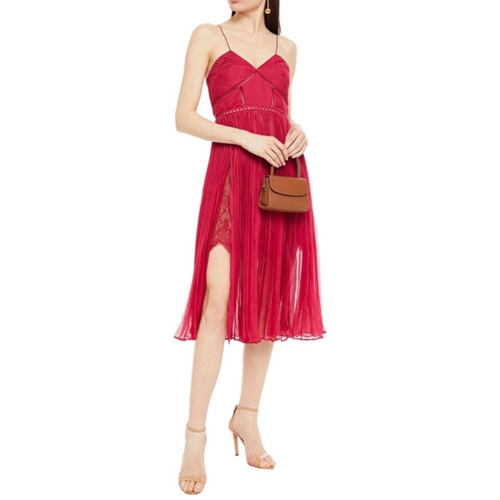 Self portrait Layered lace and pleated chiffon midi dress